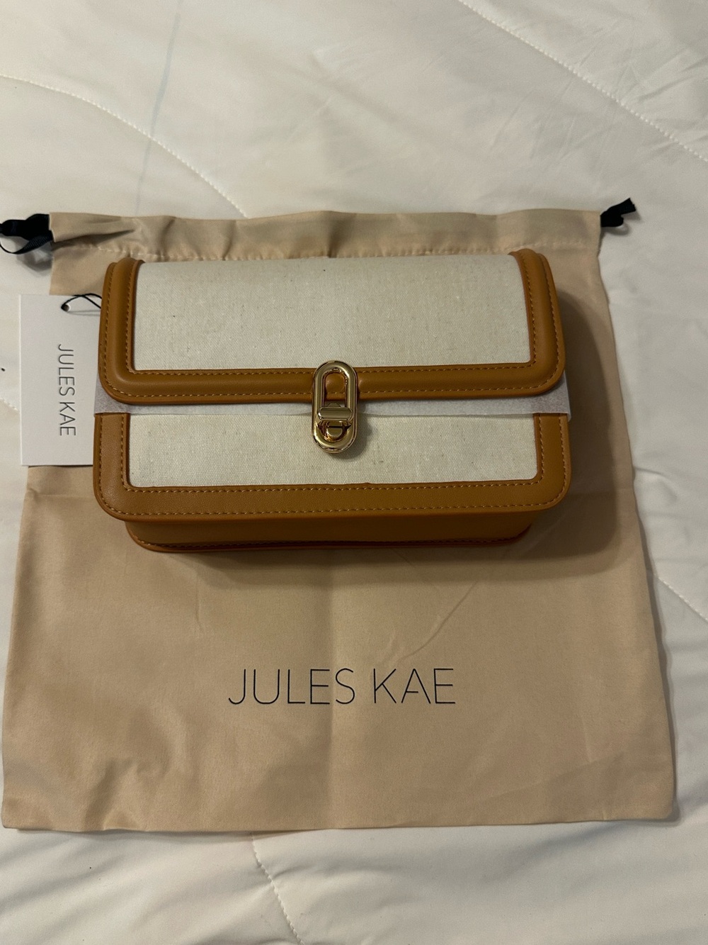 Jules Kae Mia Purse Canvas & Tan Vegan Leather Crossbody Bag - NWT